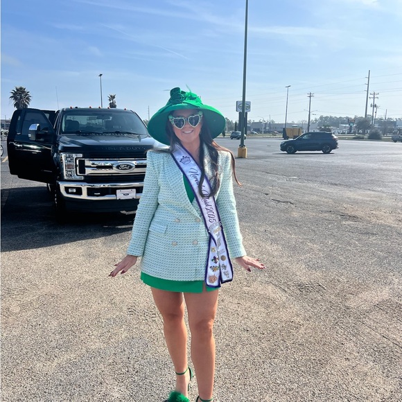 Zara Green Tweed Blazer Double Breasted Womens Size Large Lined - Picture 2 of 8